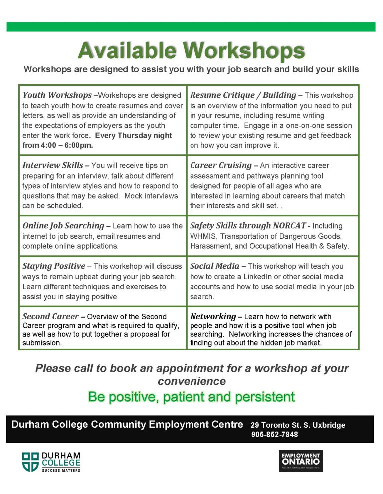 Workshops offered daily in Uxbridge